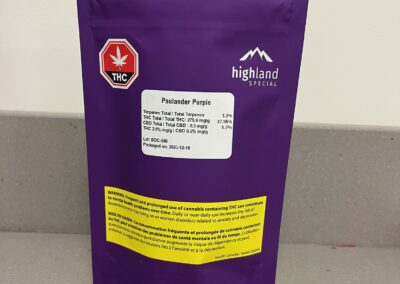 Packaging of Paulander Purple weed sold by Highland Cannabis.